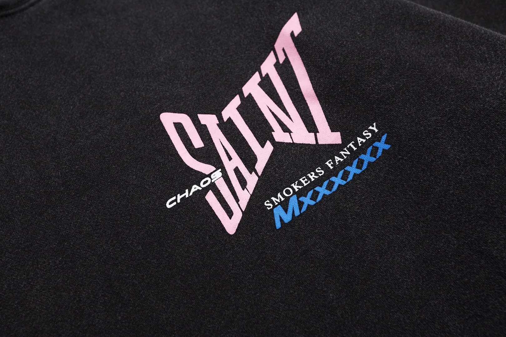European and American Saint Michael "SMOKERS FANTASY" retro letter printed washed distressed hoodie and velvet sweatshirt Fabric: 420g Style number: SM625 Size: S-M-L-XL Color: black-light blue Price: P236